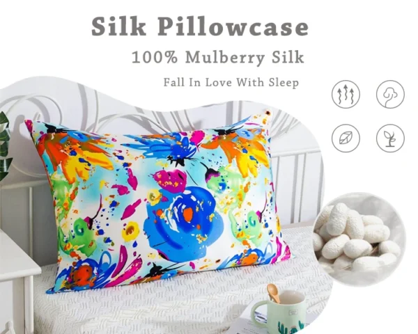 Floral Mulberry Silk Pillowcase with Zipper